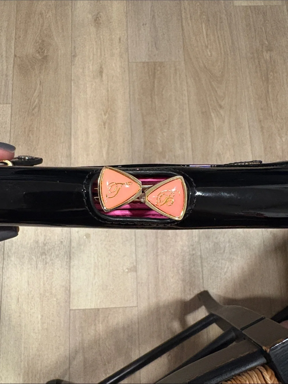 Ted Baker Black Patent Leather Kiss Lock Wallet